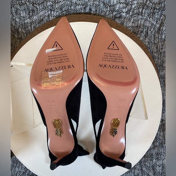 Aquazzura Bow Tie Pump 85mm Heels Black Size 37.5 - Picture 12 of 16